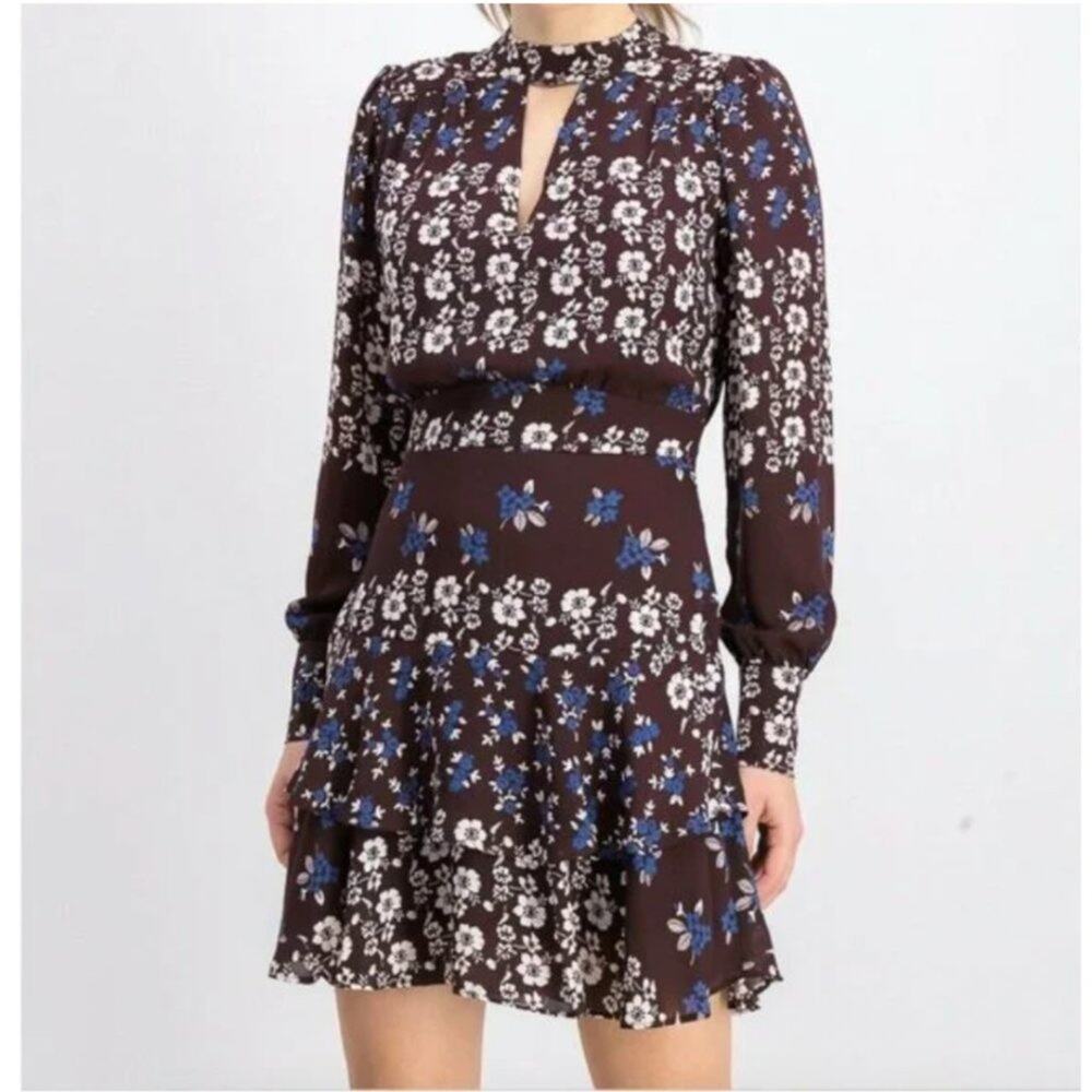 Parker Burgundy Floral Ruffle Long Sleeve Dress